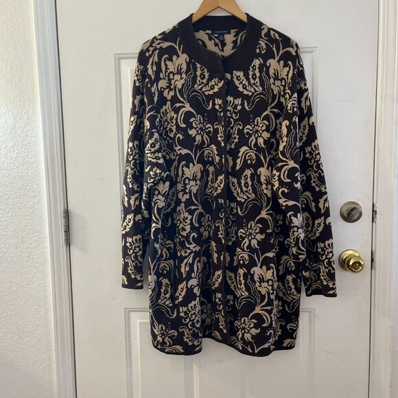 Lands' End Woman's Brown Floral Print Plus-Size Cotton Long line Sweater Sz 3x - Picture 3 of 9